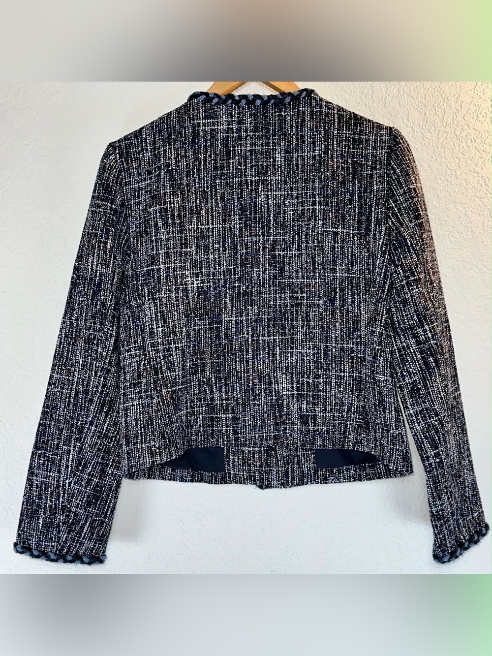 LOFT Navy Blended Tweed Collarless Blazer - Picture 4 of 6